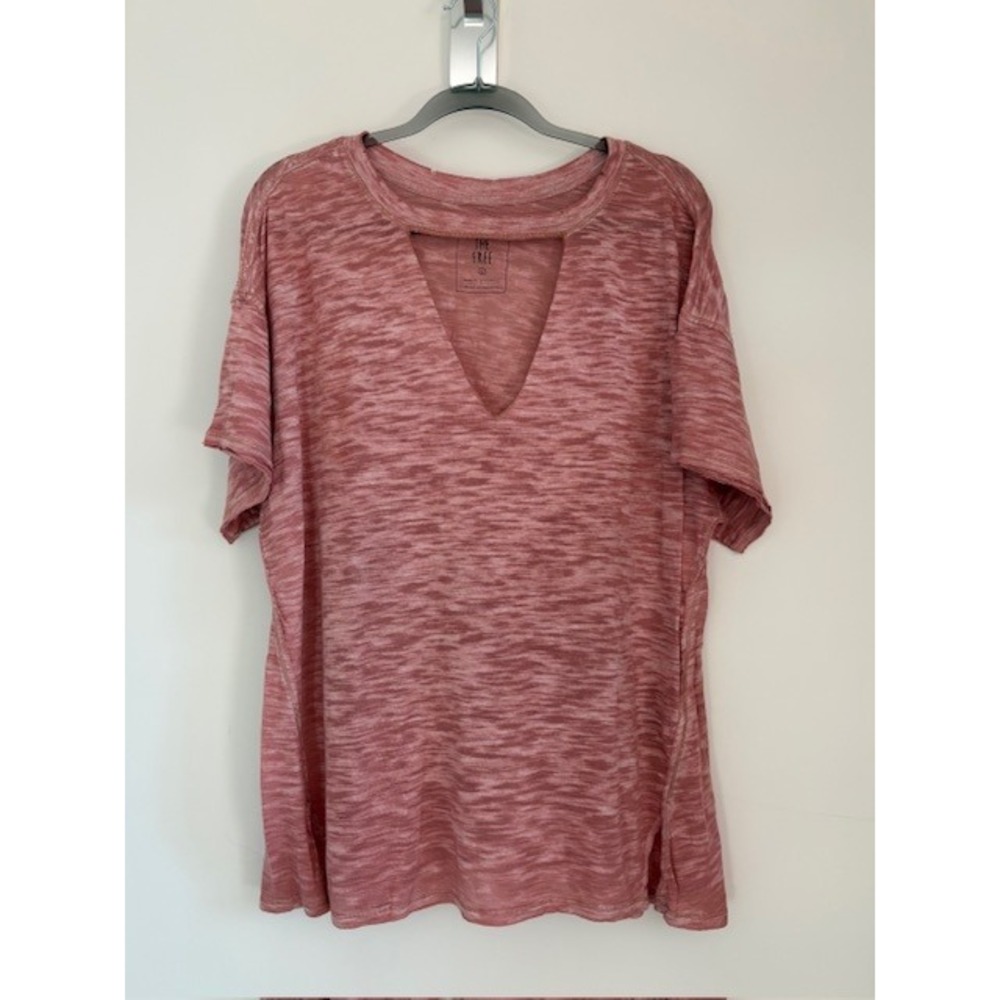 We The Free Free People Jordan Burnout Mauve Space Dye V-Neck Short Sleeve Tee L